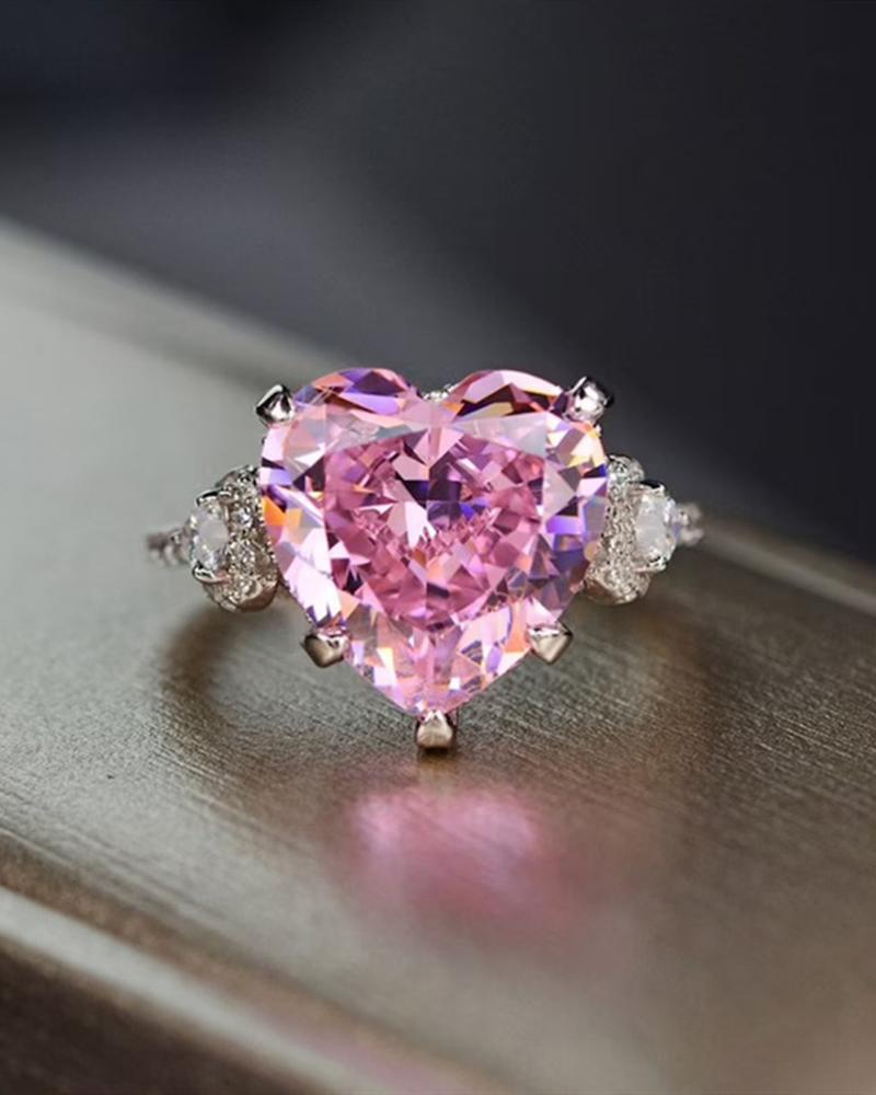 

1pc Zircon Heart Shaped Ring, Pink