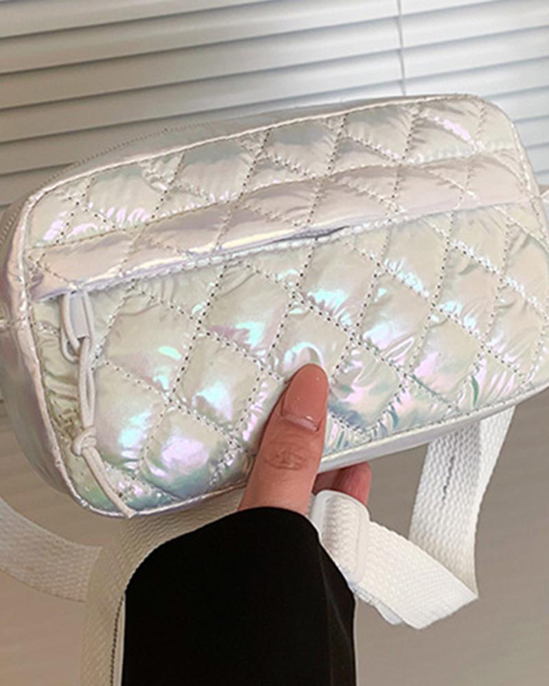 

Ombre Holographic Quilted Zip Crossbody Bag, White