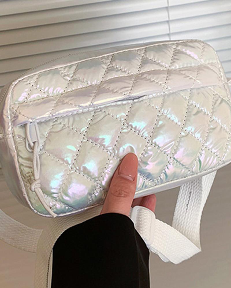 

Ombre Holographic Quilted Zip Crossbody Bag, White