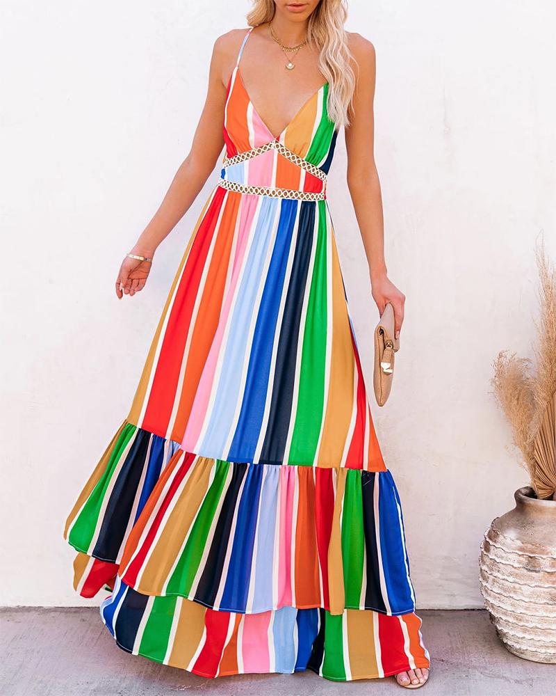 

Rainbow Colorblock Strap Maxi A-line Dress, Multicolor