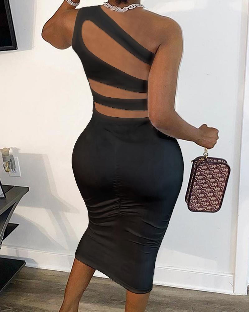 

Ruched Cutout One Shoulder Bodycon Dress, Black
