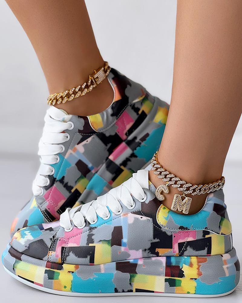 

Melting Colors All Over Print Platform Sneakers, Gray