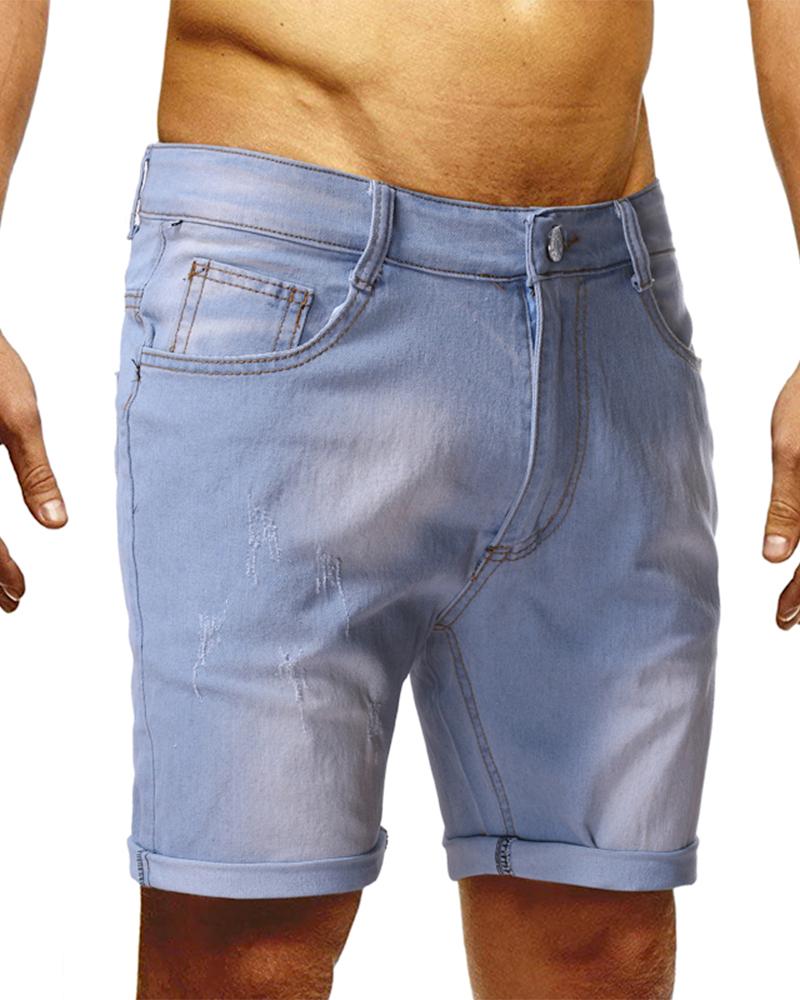 

Washing Effect Loose Denim Shorts, Light blue