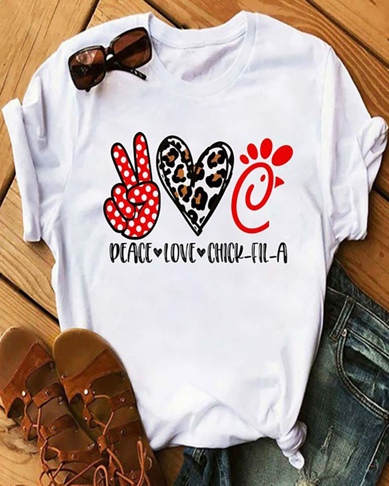 

Heart Letter Slogan Print Short Sleeve Casual T-shirt, Style3