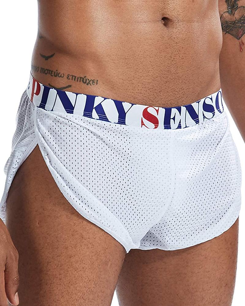 

Solid Color Splicing Letter Print Low Waist Skinny Underpants, White