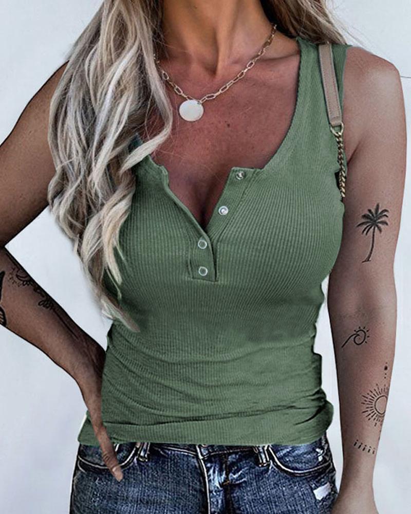 

Button Front Casual Tank Top, Green