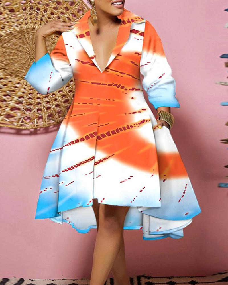 

Plus Size Tie Dye Print Flowy Shirt Dress, White