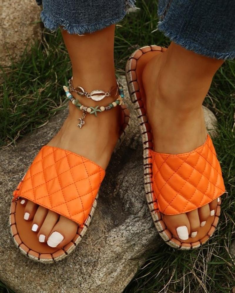 

Round-toe Solid Color Embossing Strap Flat Slippers, Orange