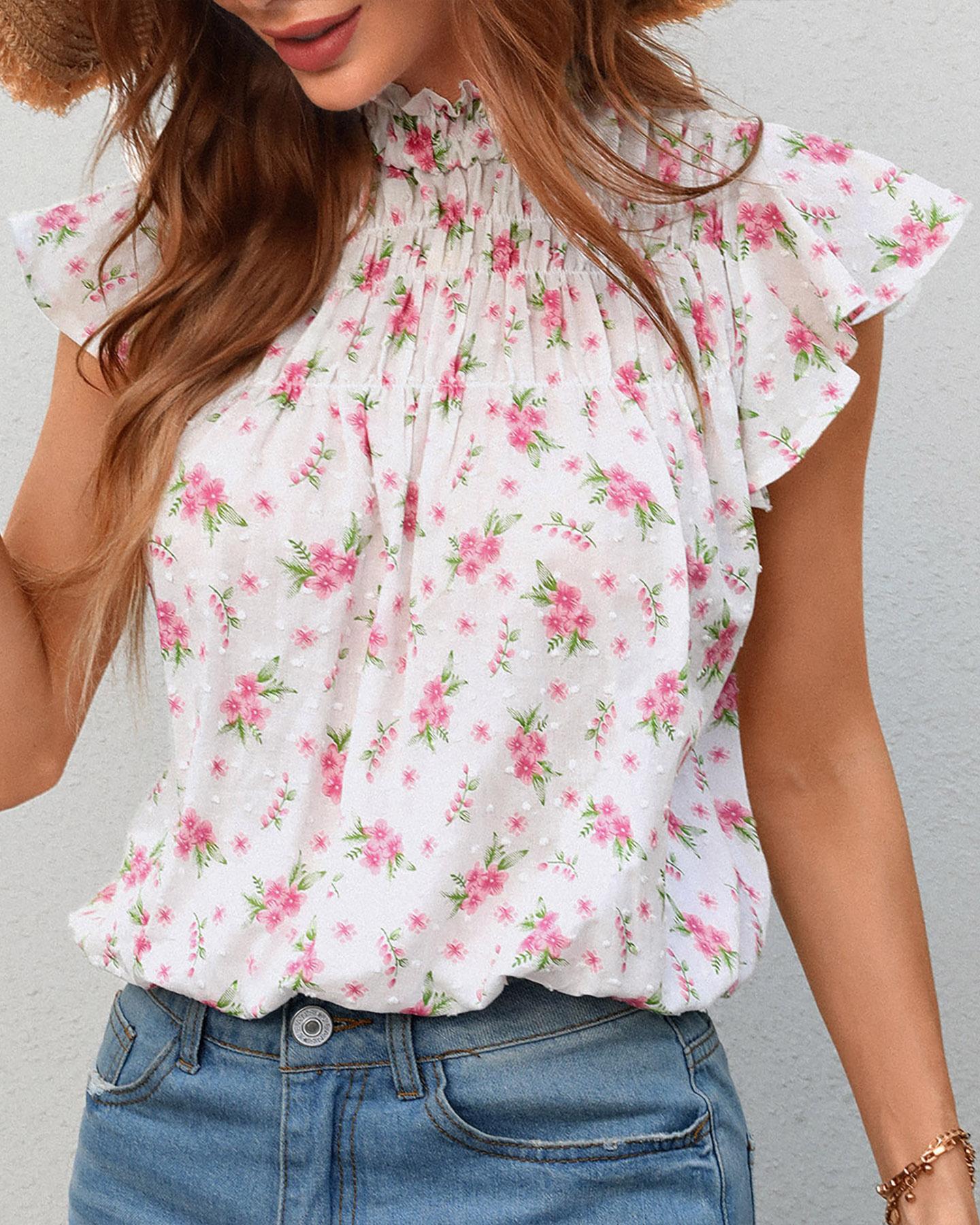 

Ditsy Floral Print Sleeveless High Neck Top, White