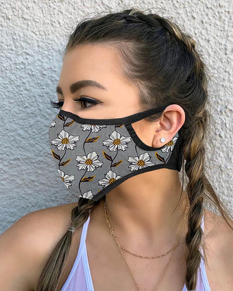 

Floral Leaf Print Breathable Mouth Mask, Gray