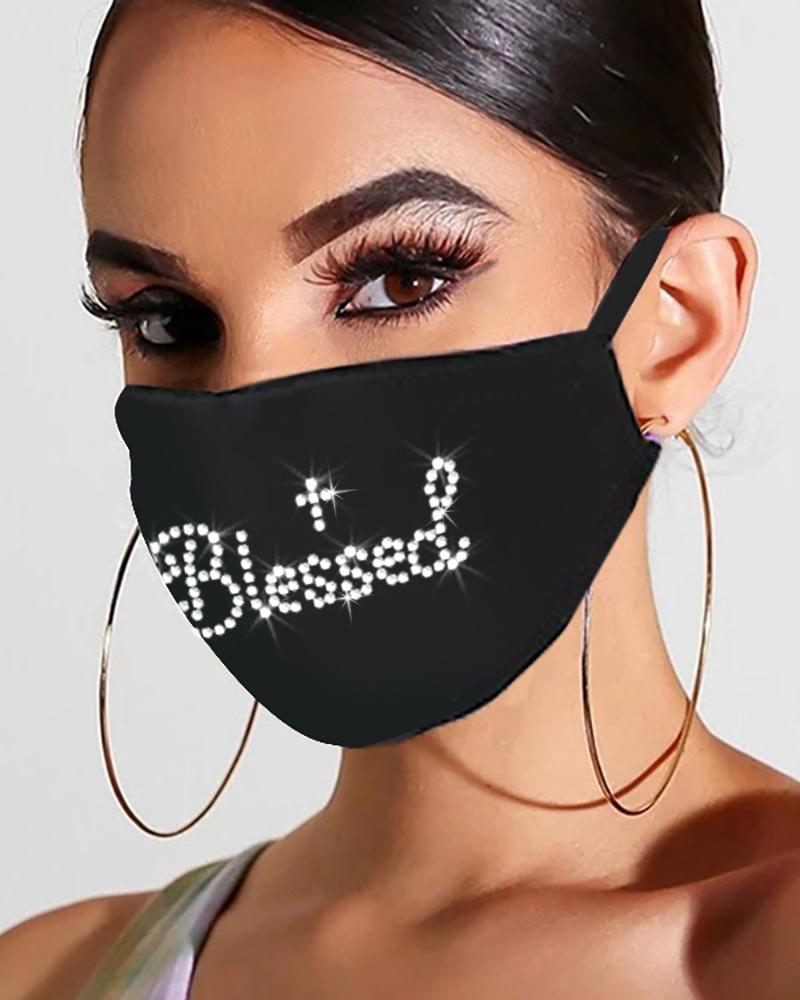 

Bling Rhinestone Letter Pattern Face Mask, Style3