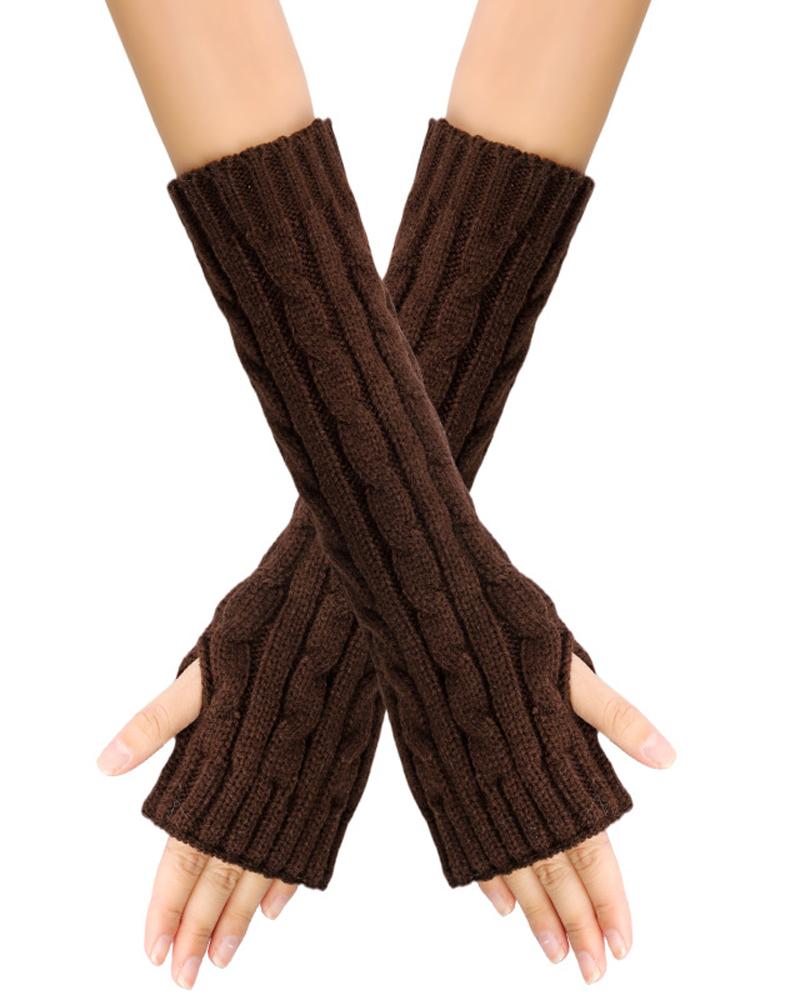 

1Pair Warm Cable Knit Fingerless Gloves, Coffee