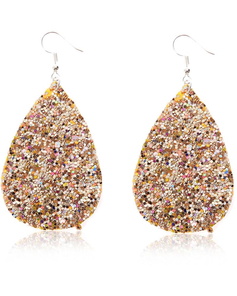 

1Pair Allover Sequin Waterdrop Earrings, Gold