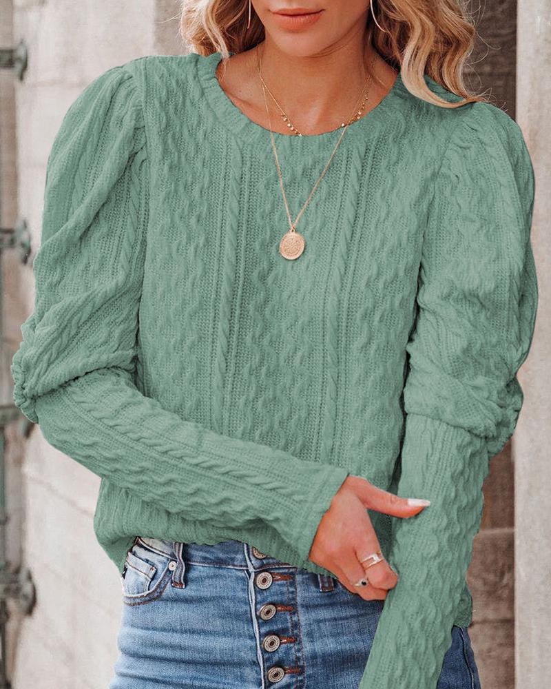 

Gigot Sleeve Cable Knit Sweater, Green