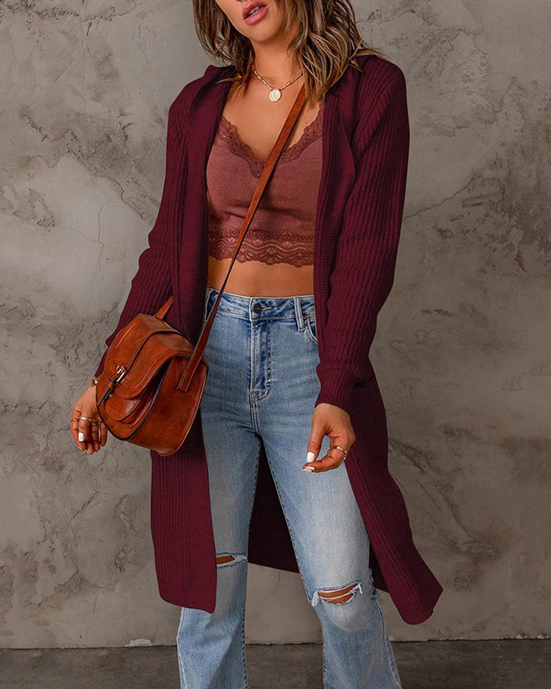 

Long Sleeve Pocket Decor Casual Cardigan, Red