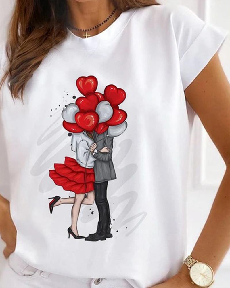 

Cartoon Figure Print Short Sleeve T-shirt, Style1