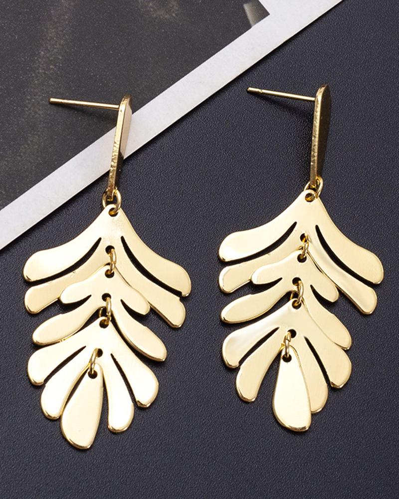 

1Pair Leaf Shaped Tassel Design Drop Earrings, Gold