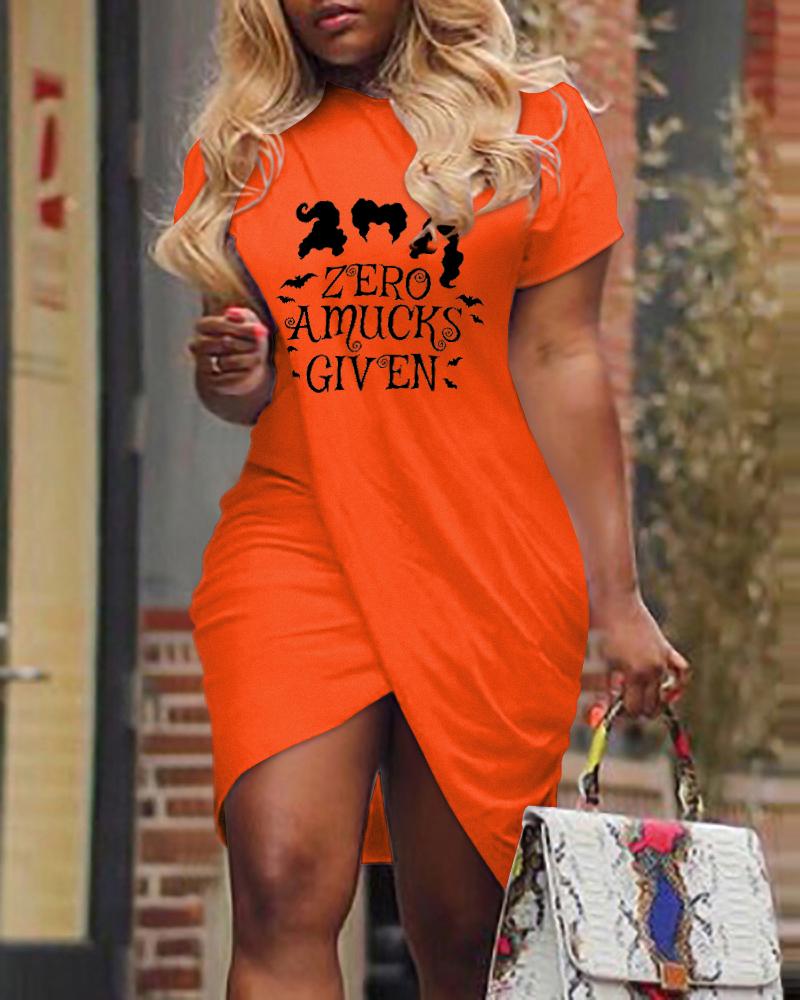 

Halloween Letter Print Asymmetrical Casual Dress, Orange
