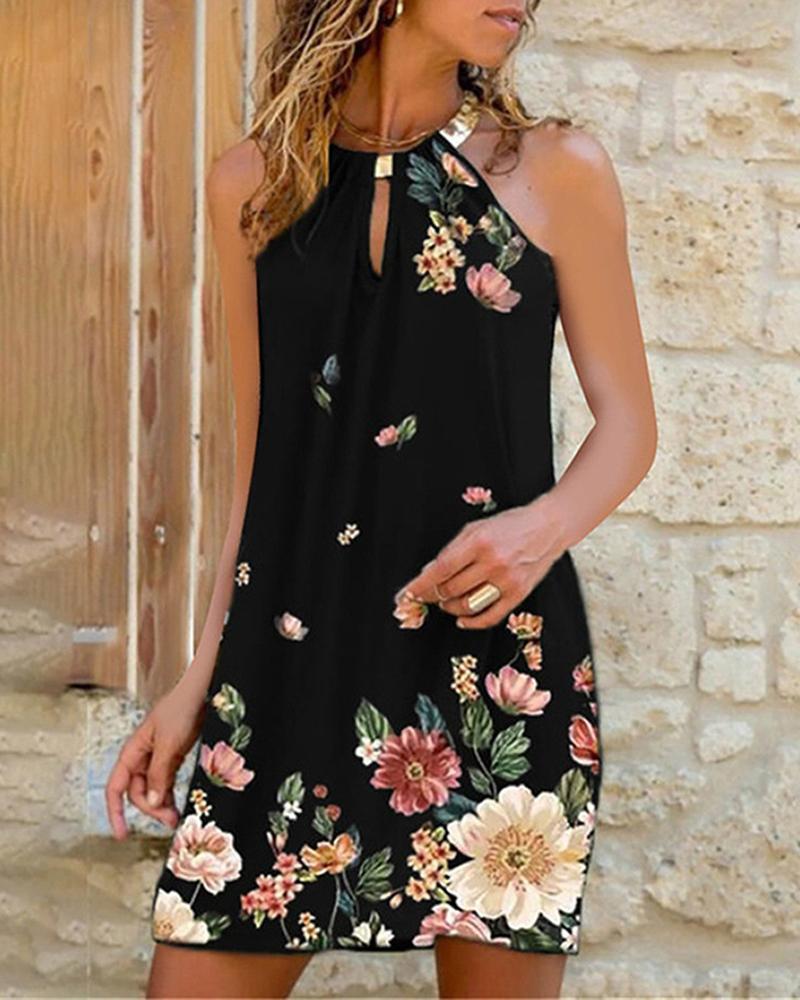 Halter Floral Butterfly Print Dress