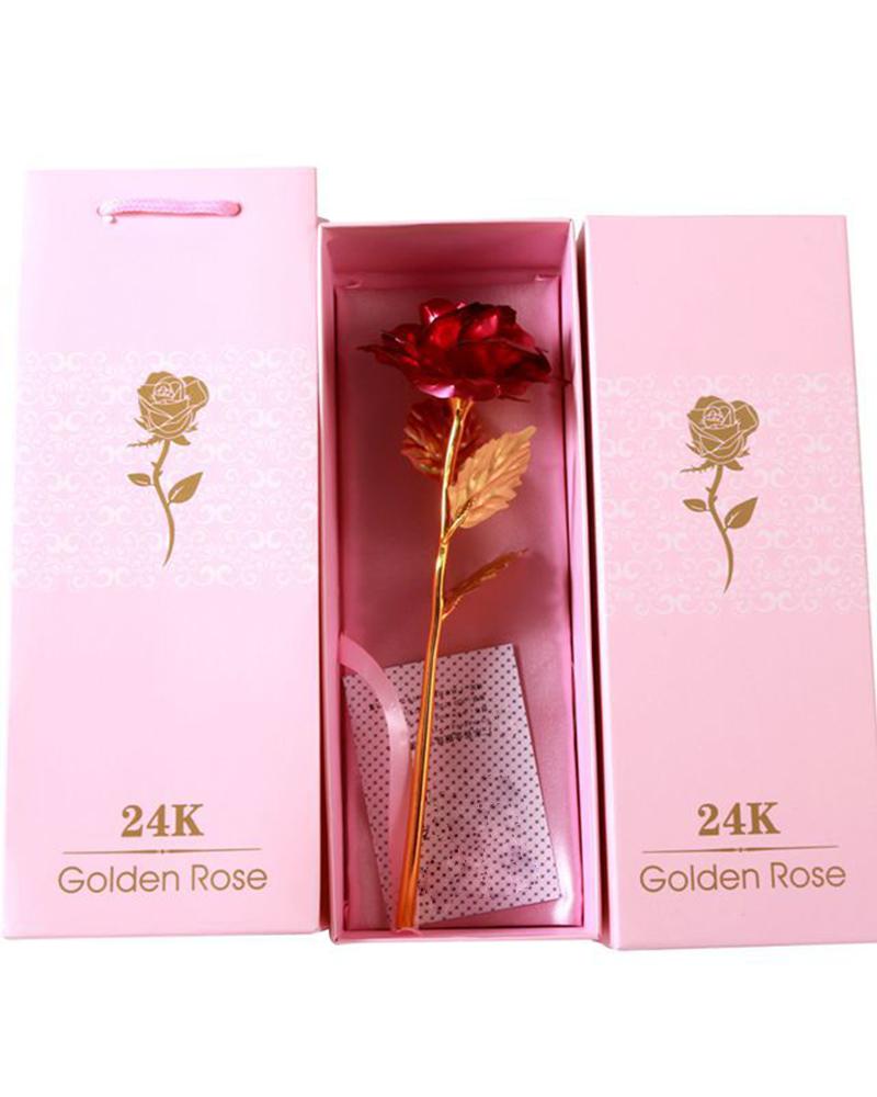 

1pc Mother's Day Girlfriend Wedding Guest Birthday Anniversary Gift Golden Foil Artificial Rose, Hot pink