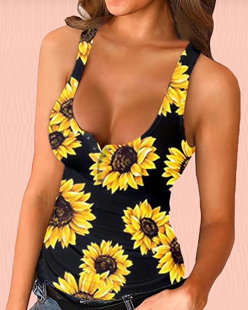 

Sexy Bodycon Cami Rib-knit Floral Print T-shirt (Female), Style1