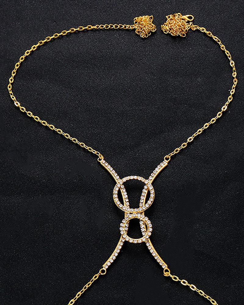 

Crisscross Curved Rhinestone Geometric Shaped Body Chain, Gold