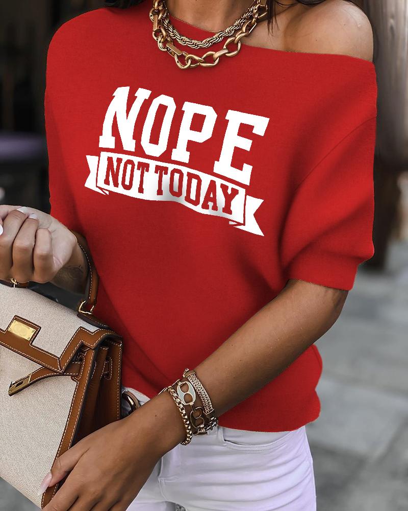 

Letter Print Cold Shoulder Half Sleeve Top, Red