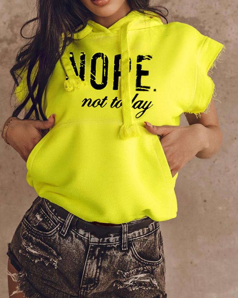 

Letter Print Pocket Design Hooded Top, Yellow