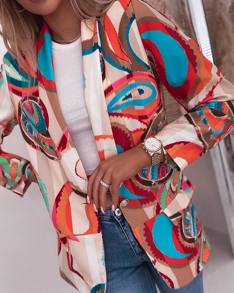 

Abstract Print Shawl Collar Blazer, Multicolor