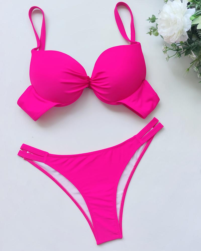 

Spaghetti Strap Ruched Bikini Set, Hot pink