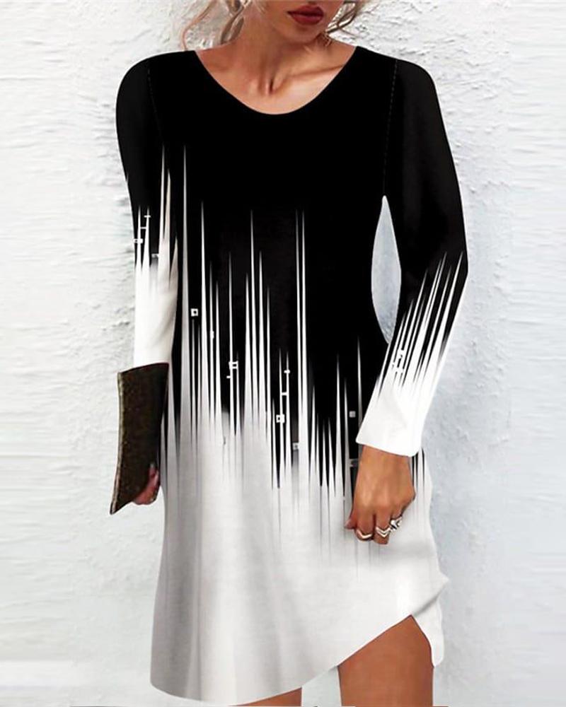 

Ombre Print Long Sleeve Casual Dress, Black