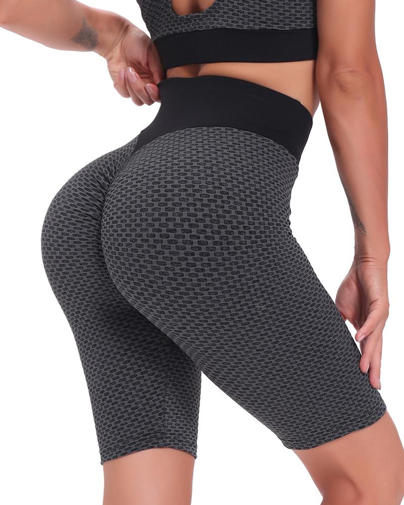 

High Waist Fishnet Skinny Short Sport Pants, Black