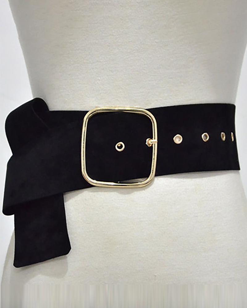 

1PCS Suede Eyelet Buckled Casual Belt, Black
