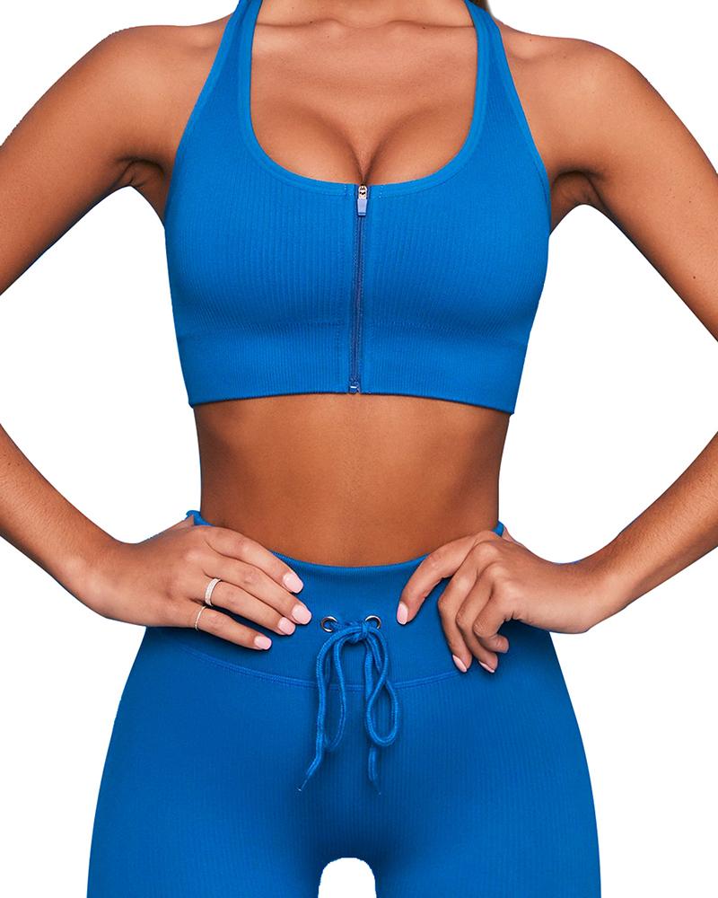 

Skinny Plain Seamless Short Sleeve Active Sets, Blue