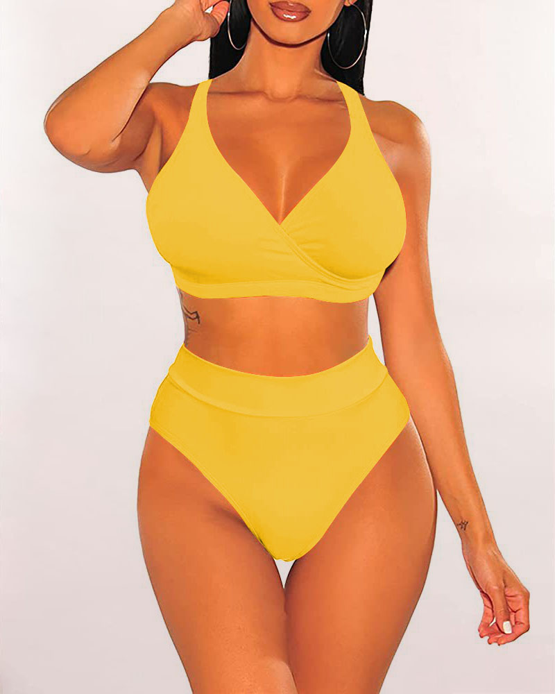 

Criss Cross High Waist Bikini Set, Yellow