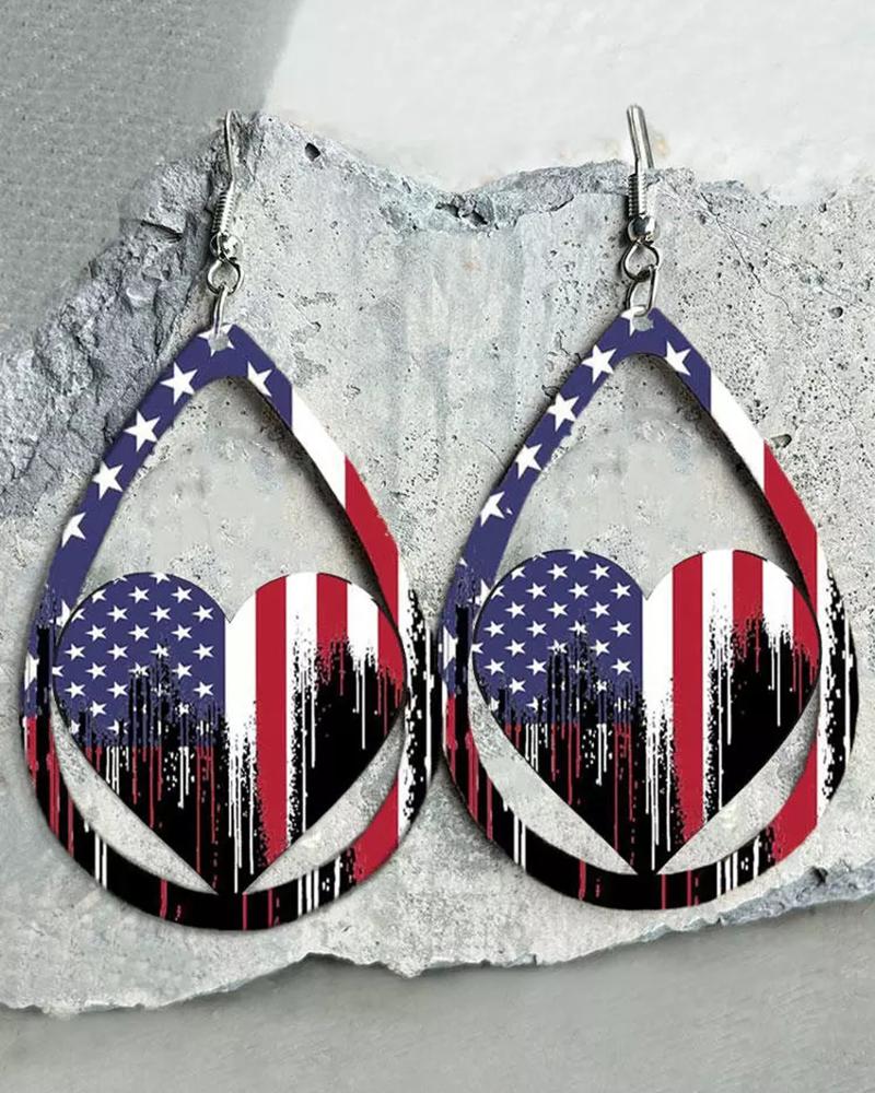 

1Pair Independence Day Hollow Out Flag Heart Pattern Hook Earrings, Multicolor