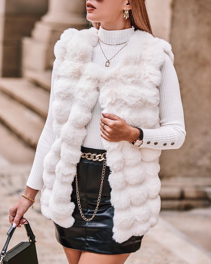 

Faux Fur Fuzzy Vest Coat, White