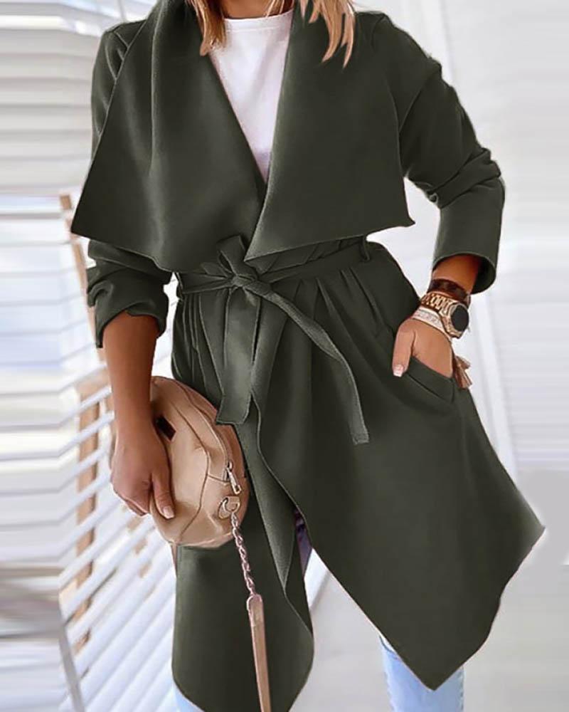 

Solid Pocket Design Long Sleeve Casual Cardigan, Green