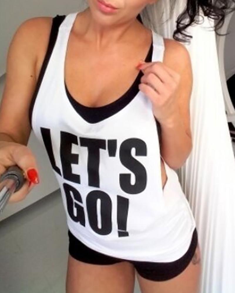 

Letter Print U Neck Cutout Tank, White