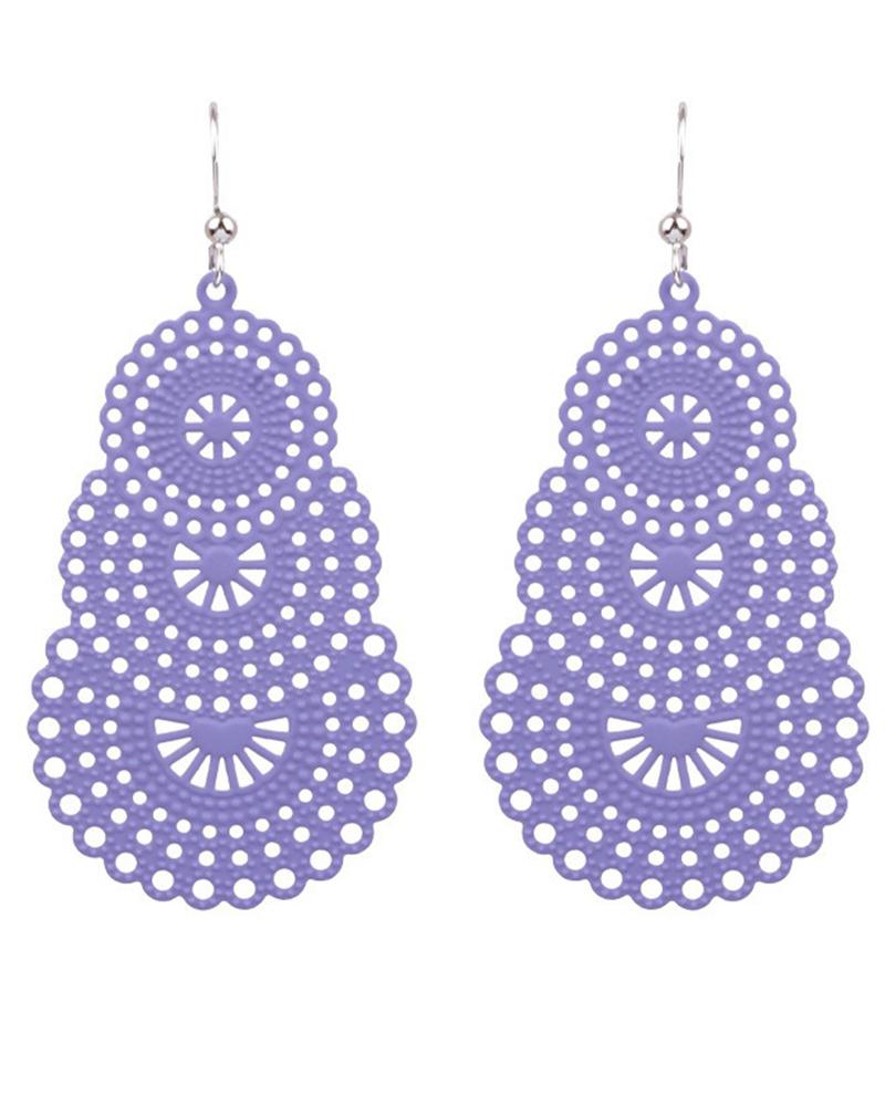 

1 paire de boucles d'oreilles bohémiennes creuses superposées, Purple