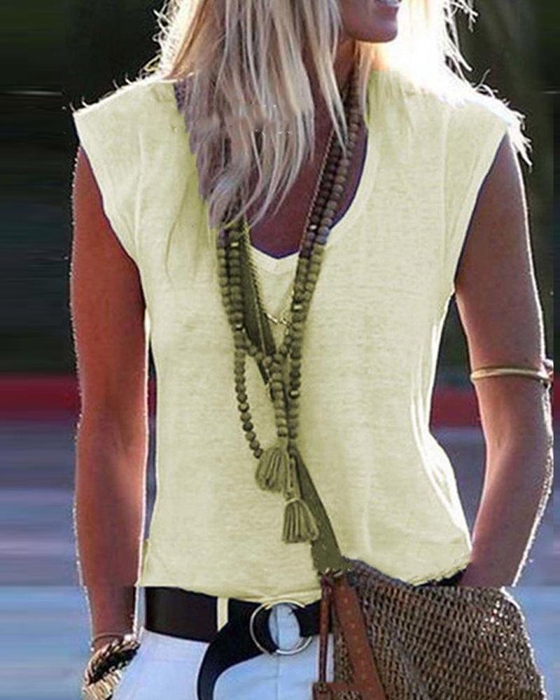 

V Neck Sleeveless Top, Yellow