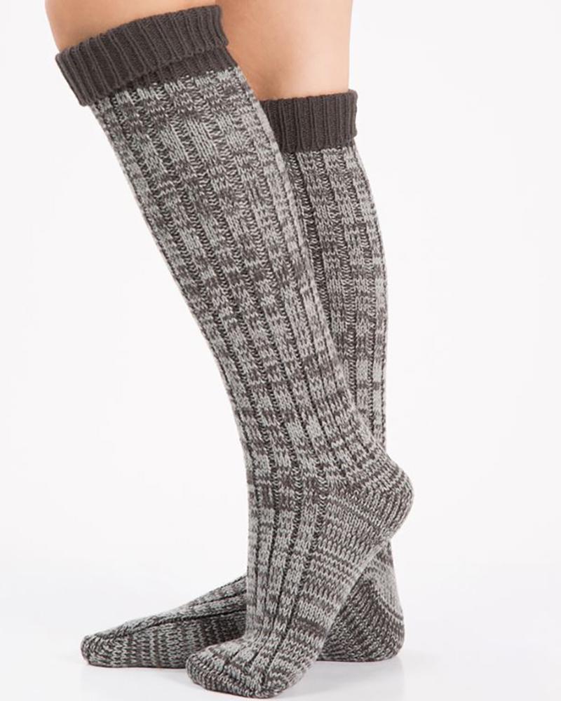 

1Pair Colorblock Over The Knee Winter Thermal Socks, Dark grey
