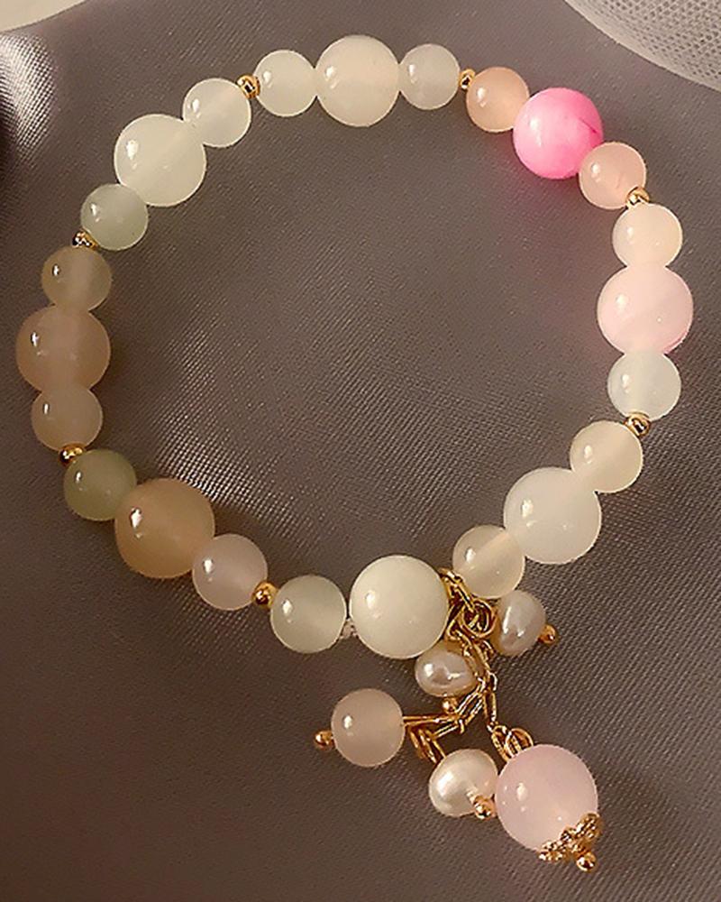 

1pc Natural Crystal Stone Beaded Bracelet, White