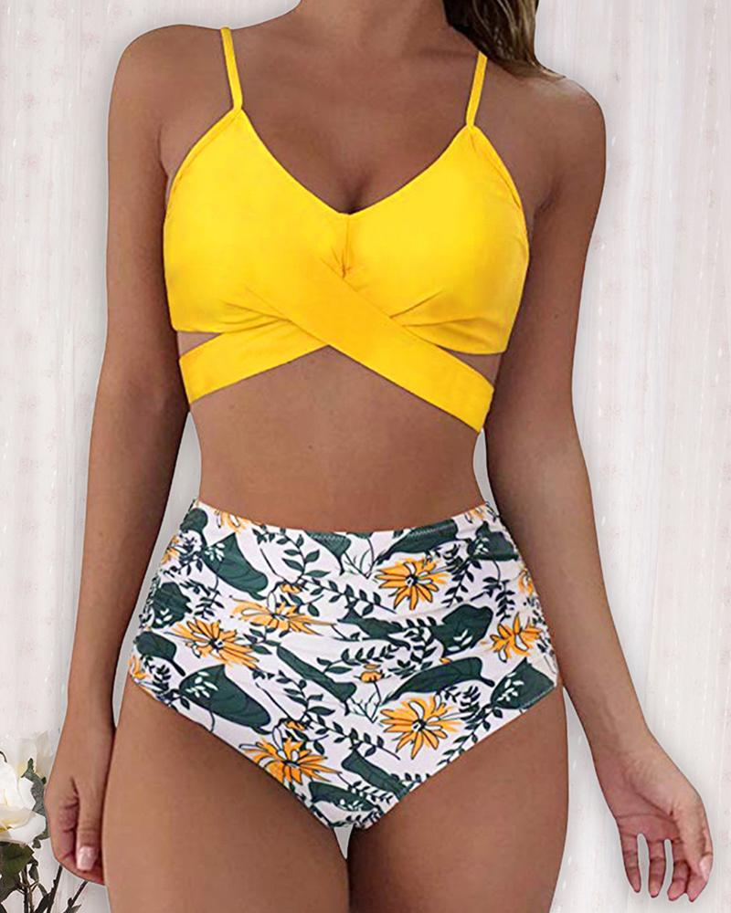 

Women Wrap Bikini Set Push Up High Waist 2 Piece Swimsuit, Yellow