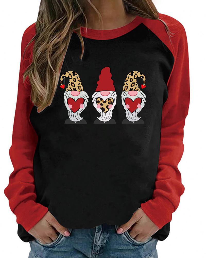 

Valentine' Day O-Neck Heart Print Colorblock Top, Style5