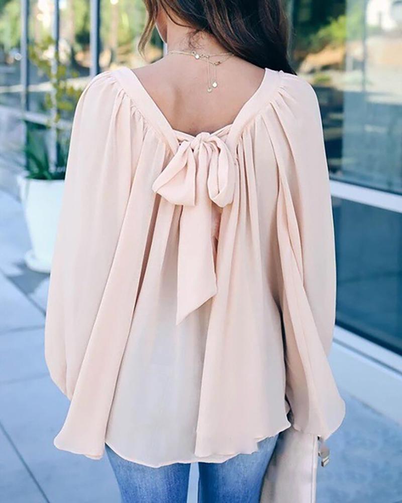 

Tied Back Long Sleeve Casual Top, Pink