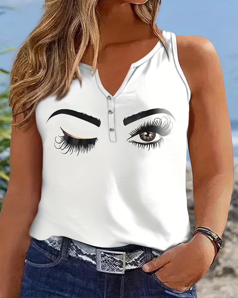 

Plus Size Figure Print Notch Neck Tank Top, White