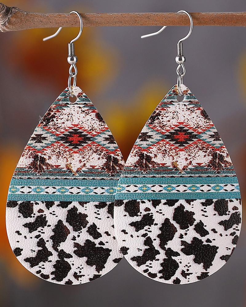 

1Pair Retro Aztec Geometric Waterdrop Earrings, Black