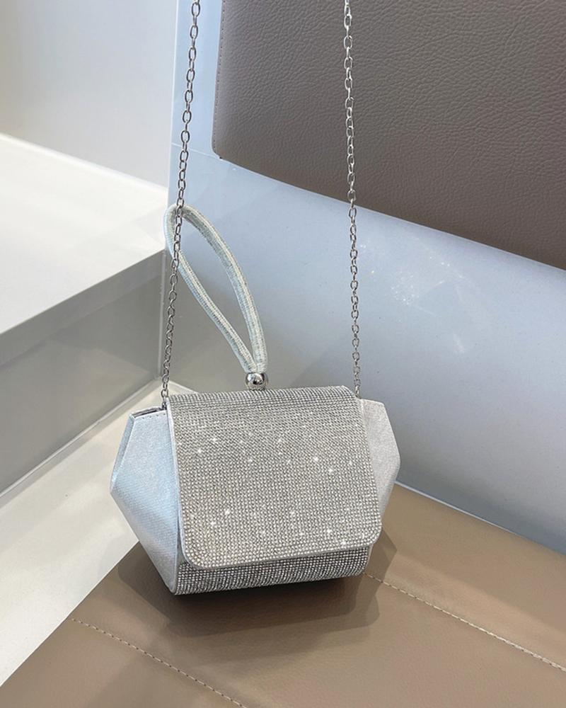 

Glitter Geometric Rhinestone Crossbody Evening Bag, Silver