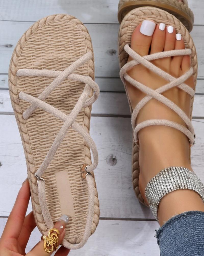 

Multi Strap Round Toe Slippers, Apricot